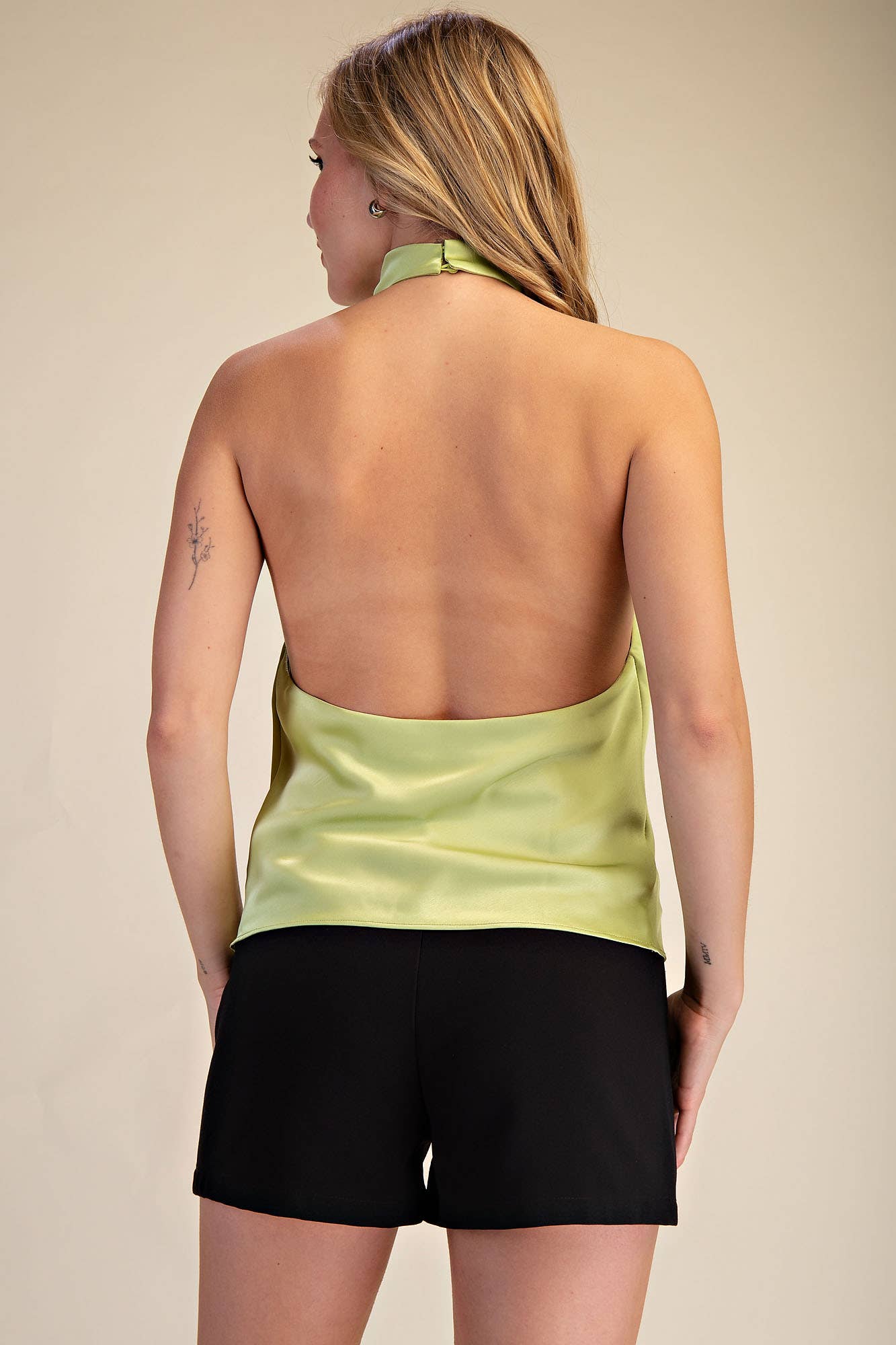 Draped Muse Elegant Draped Cowl Neck Halter Top Sleeveless Blouse