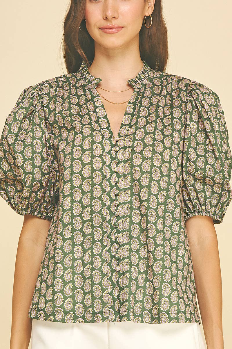 Printed Perfection Floral Print Puff Sleeve Split Neck Blouse