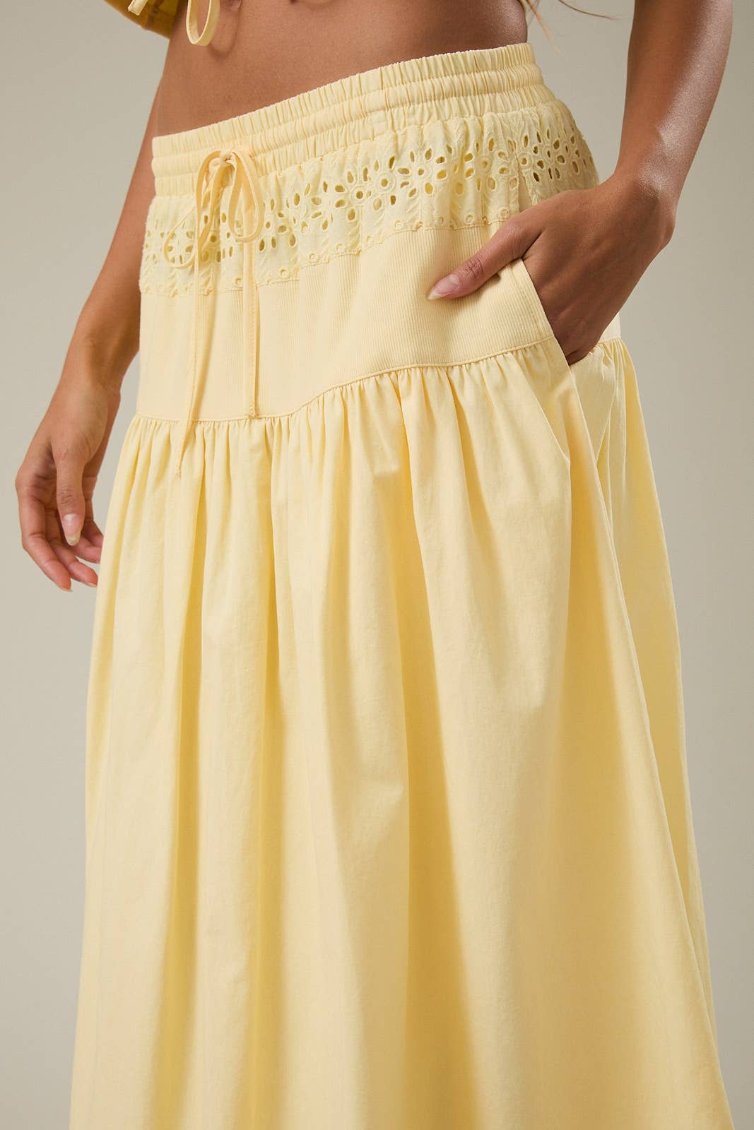 Golden Hour Maxi Skirt | Yellow Eyelet Maxi Skirt with Elastic Waist