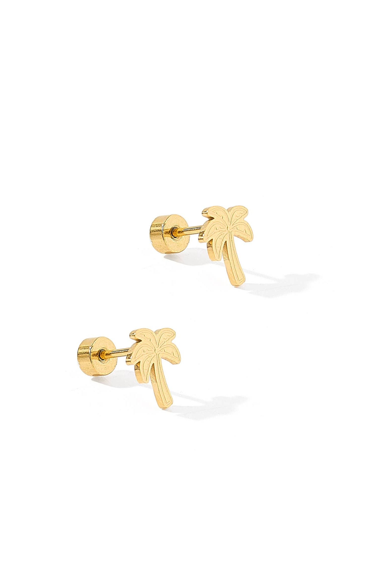 Screwback Stud Earrings - Palm Tree Gold