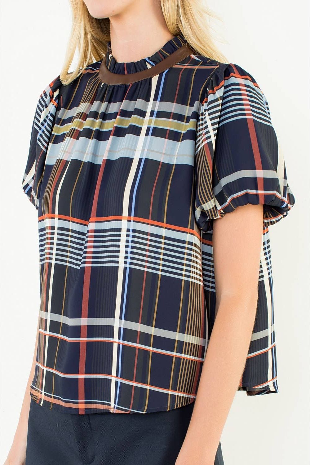 Plaid Palette Multicolor Plaid Mock Neck Blouse