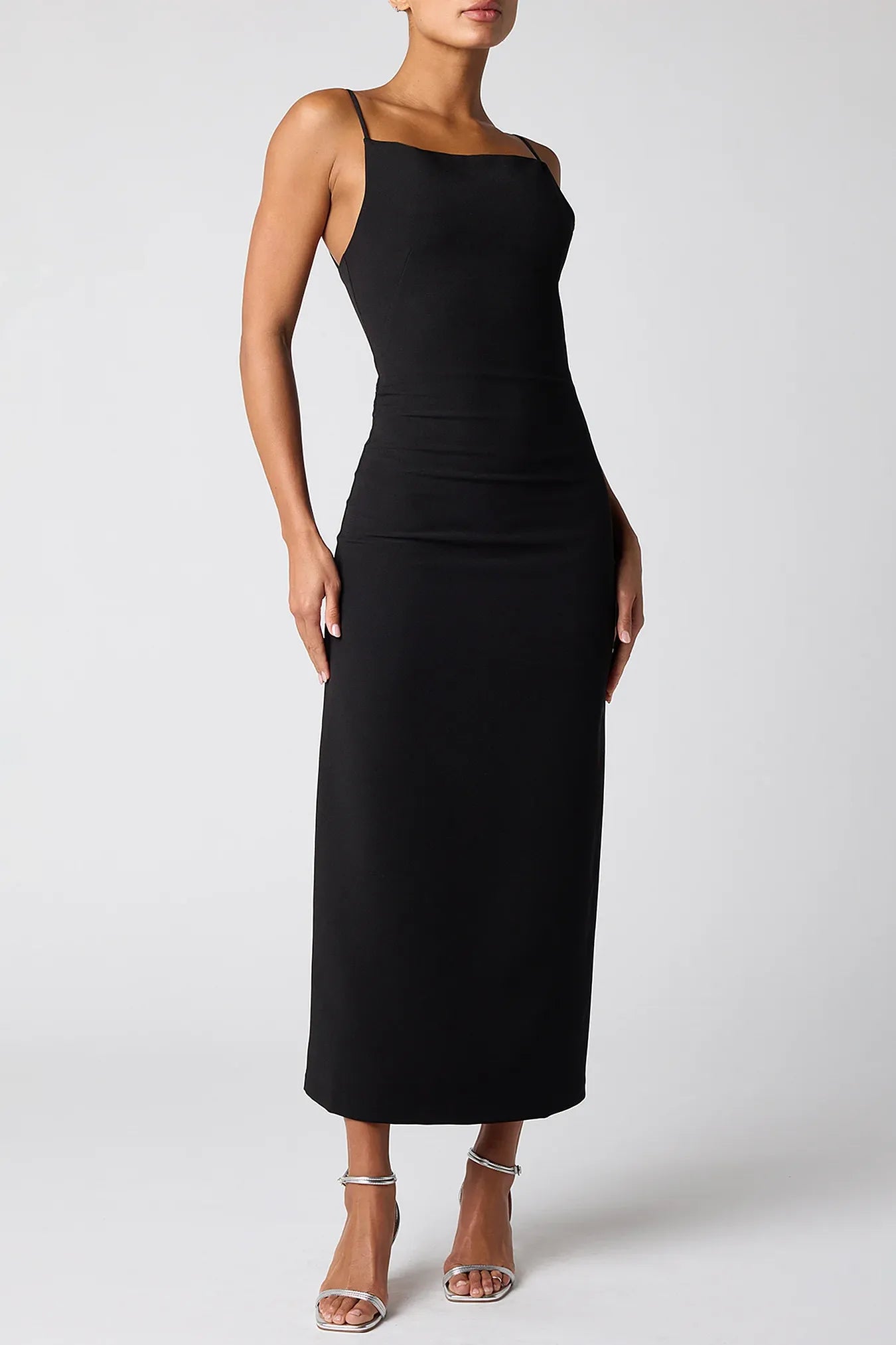 Main Squeeze Black Square Neck Bodycon Midi Dress