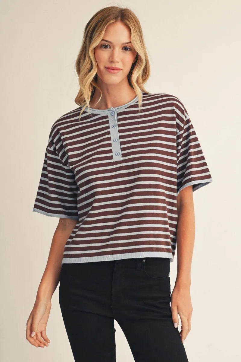 Henley Ever After Striped Henley Cropped Top