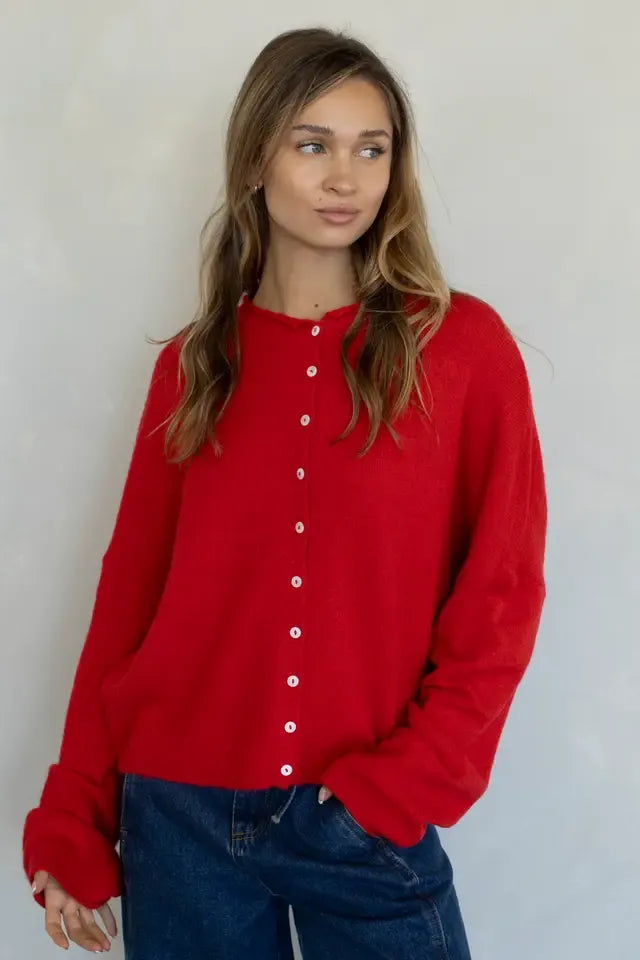 Good Thinking Scalloped Button-Front Cropped Cardigan