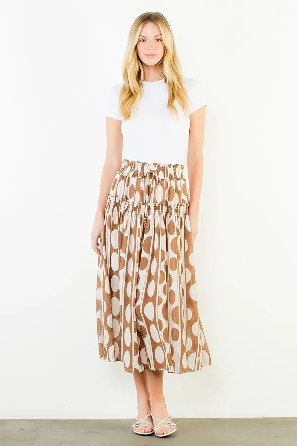 Circle Back Abstract Dot Print Midi Skirt