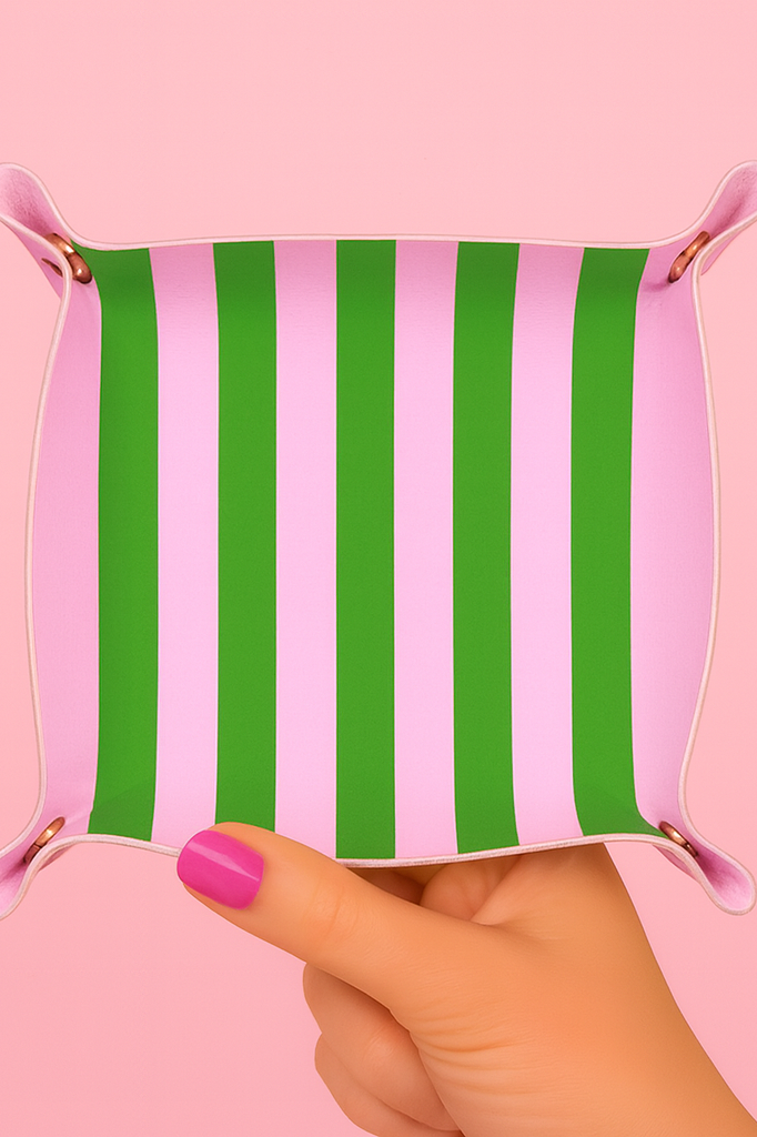 Cute trinket gift tray catchall | pink & green stripe