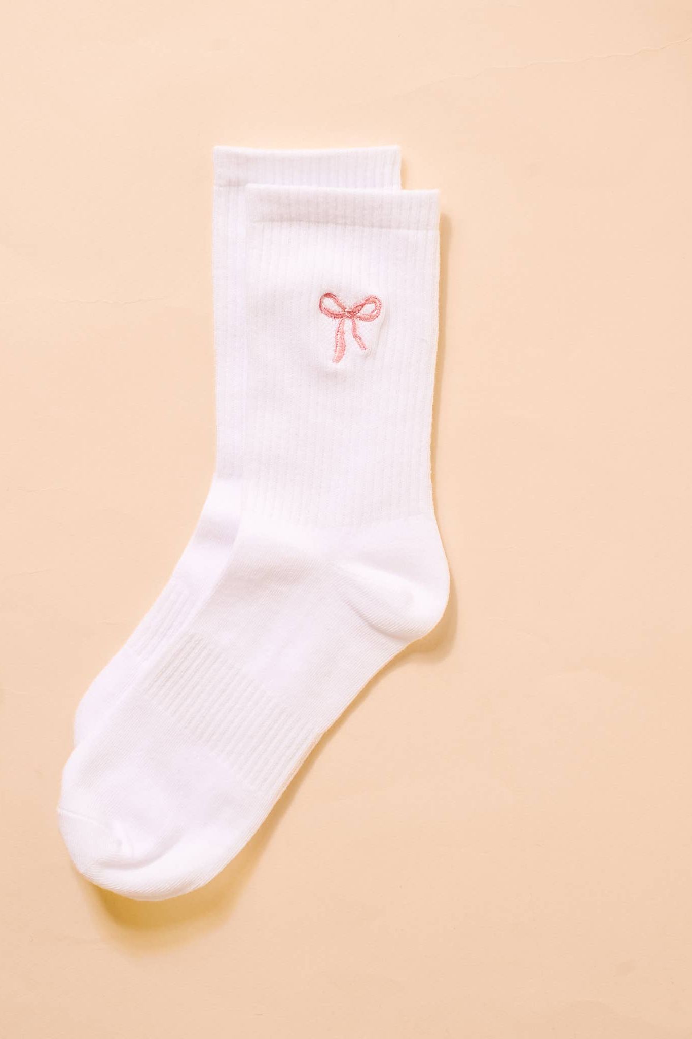 Embroidered Crew Socks-Pink Bow