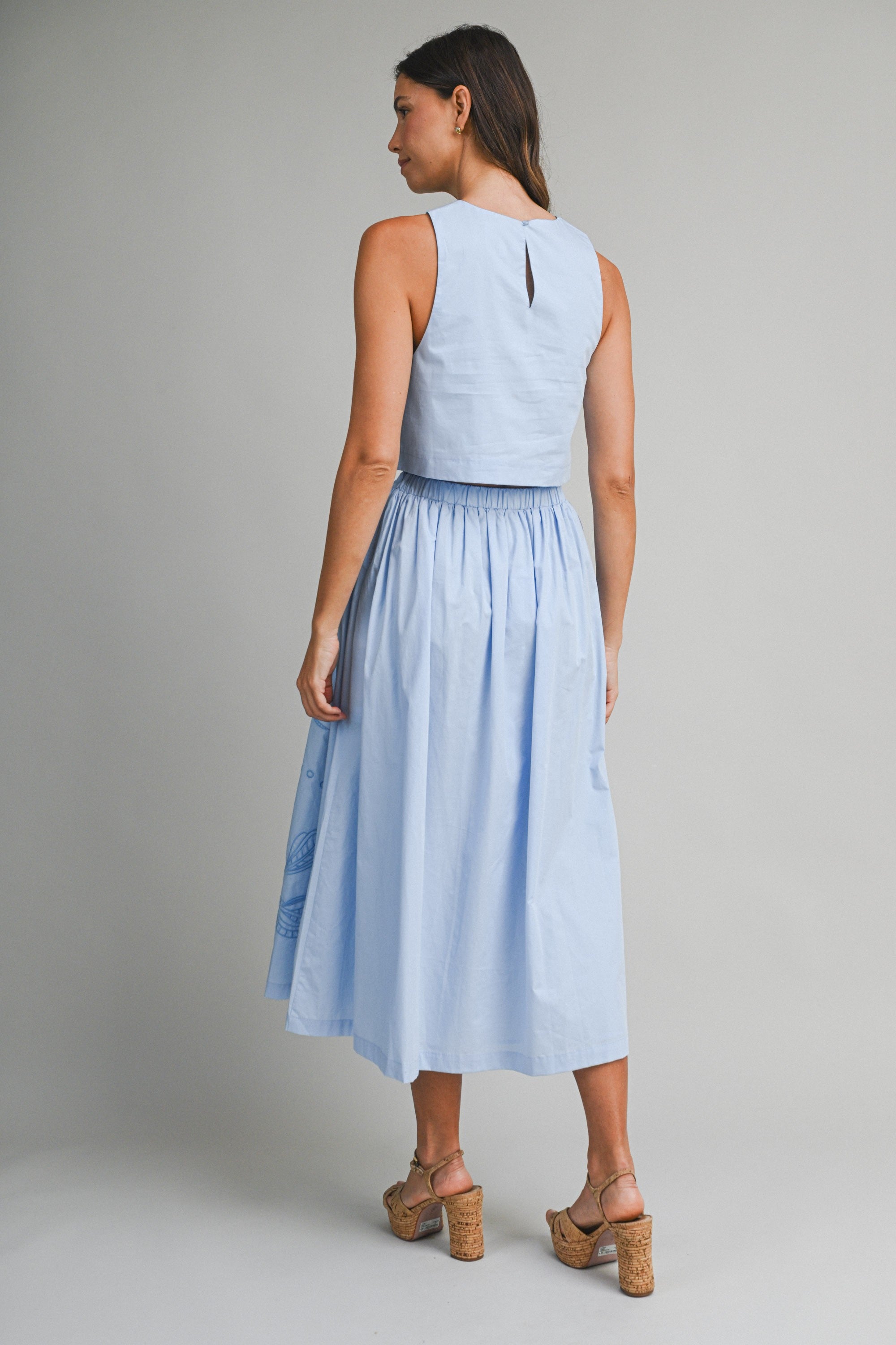 Refined Bloom Embroidered Crop Top and Midi Skirt Two Piece Set
