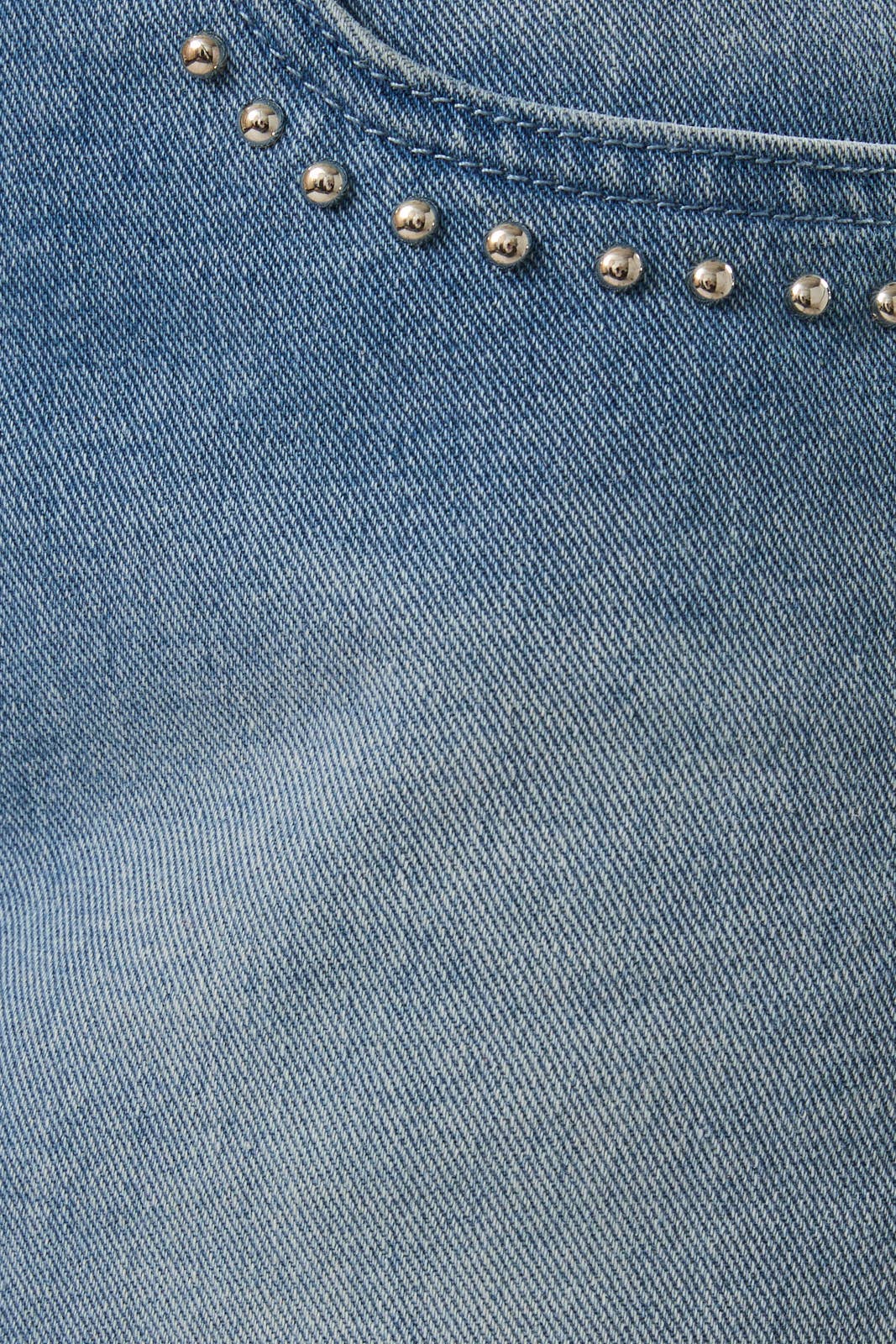 Just the Thing Light Wash Denim Mini Skirt with Studded Detail