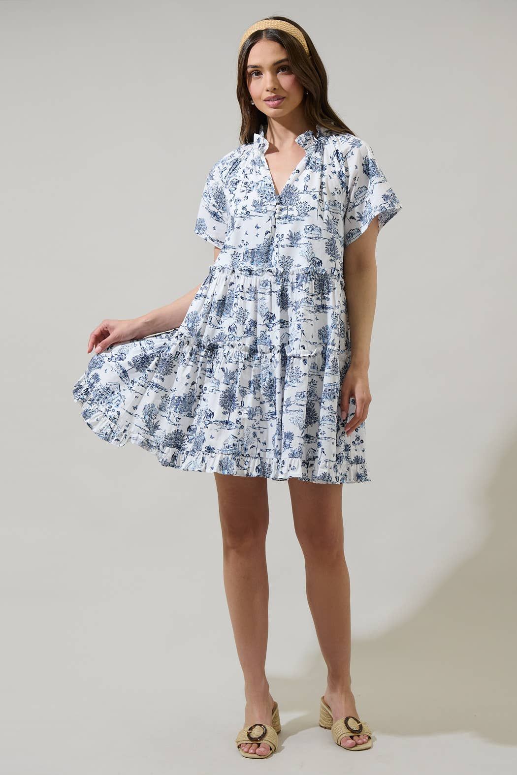 Toile Poplin Tiered Mini Dress