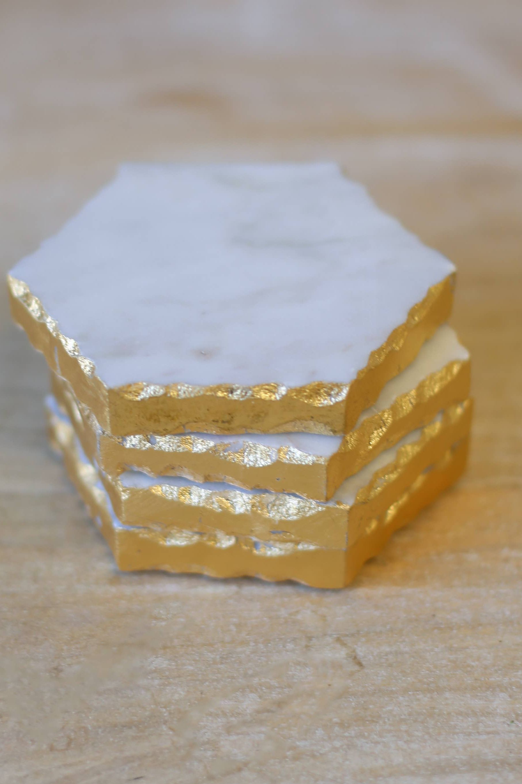 Vernazza Marble Coasters White/Gold 4x4 Set of 4