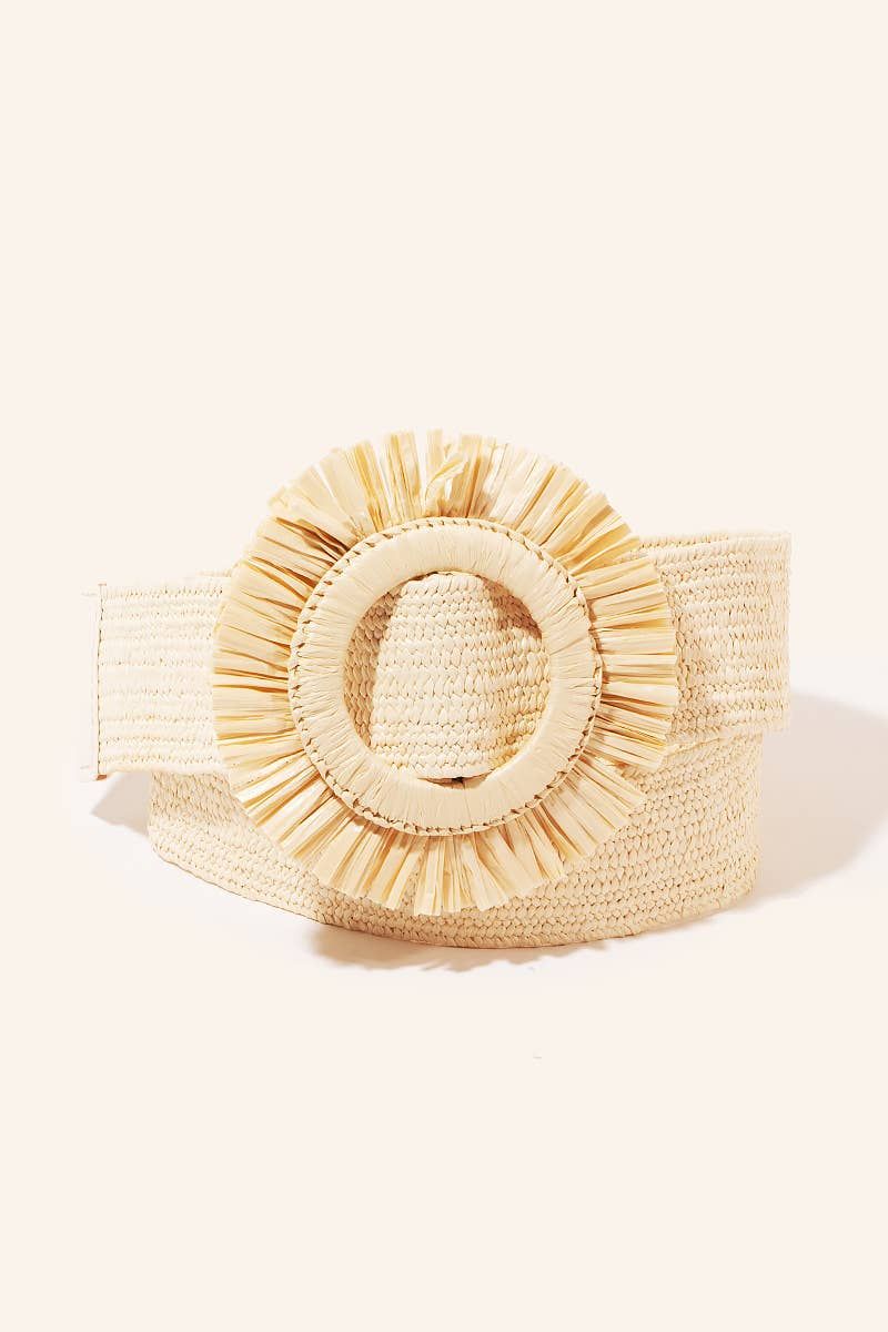 Circle Buckle Fringe Straw Belt