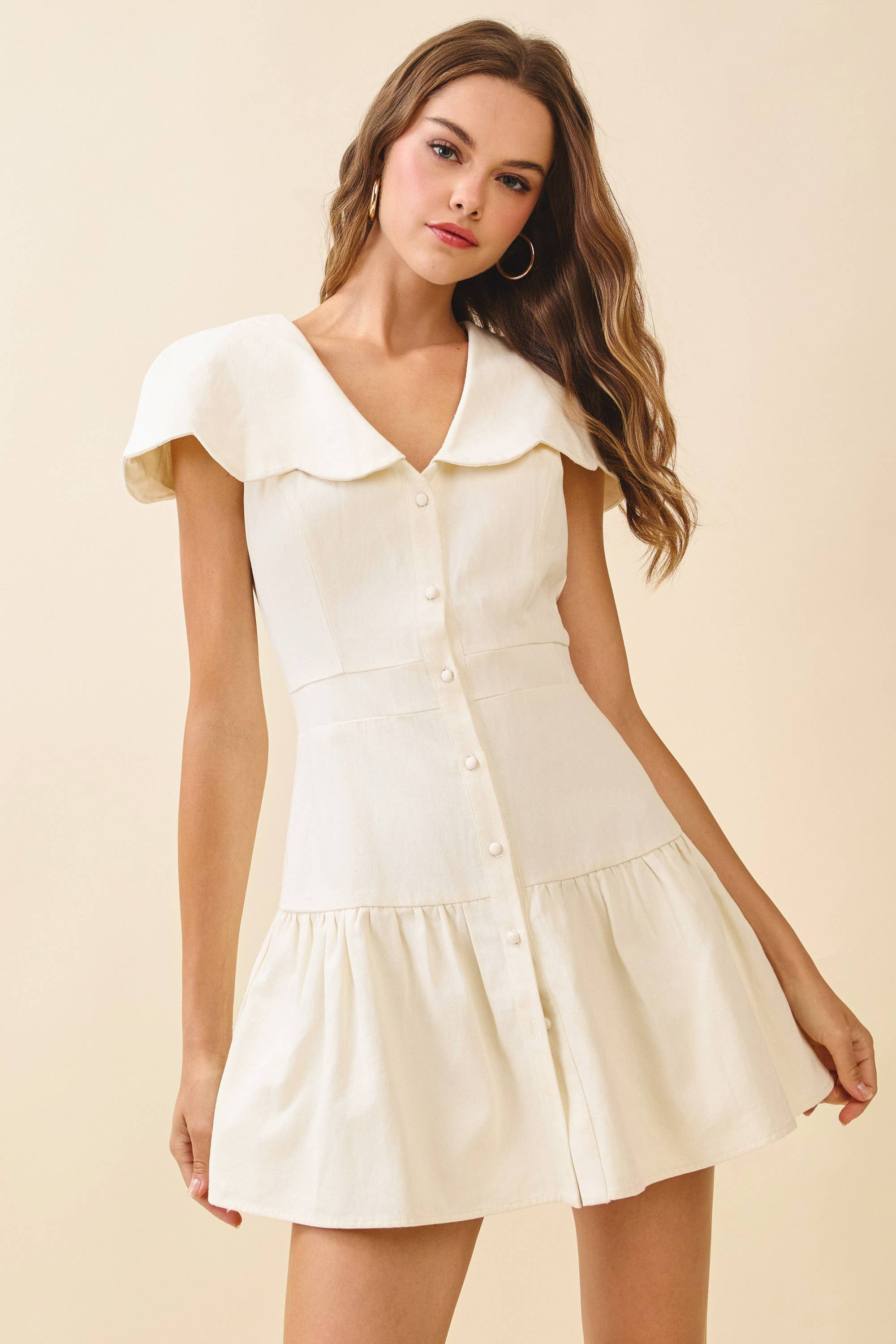 CD06011-Fit And Flare Oversized Scalloped Collar Dress