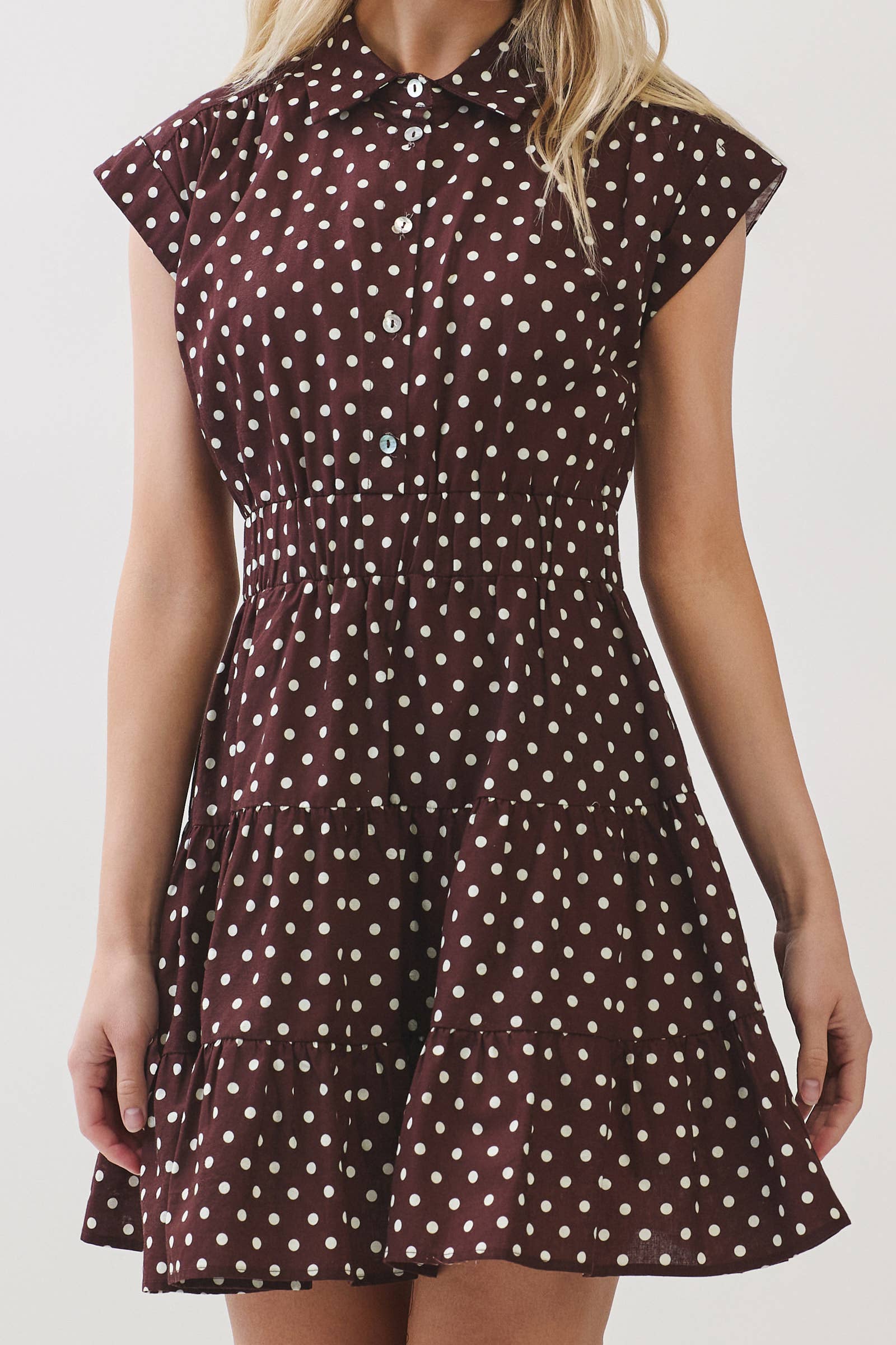 Dot's Amore Polka Dot Button-Front Tiered Mini Dress