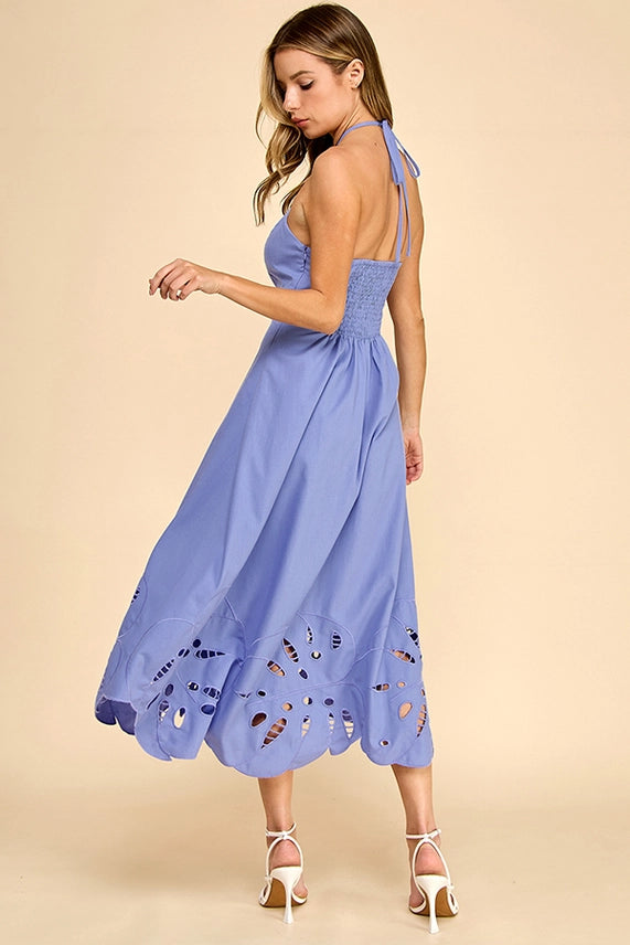 Endless Summer Women’s Resort Wear Halter Dress with Scalloped Cutout Hem