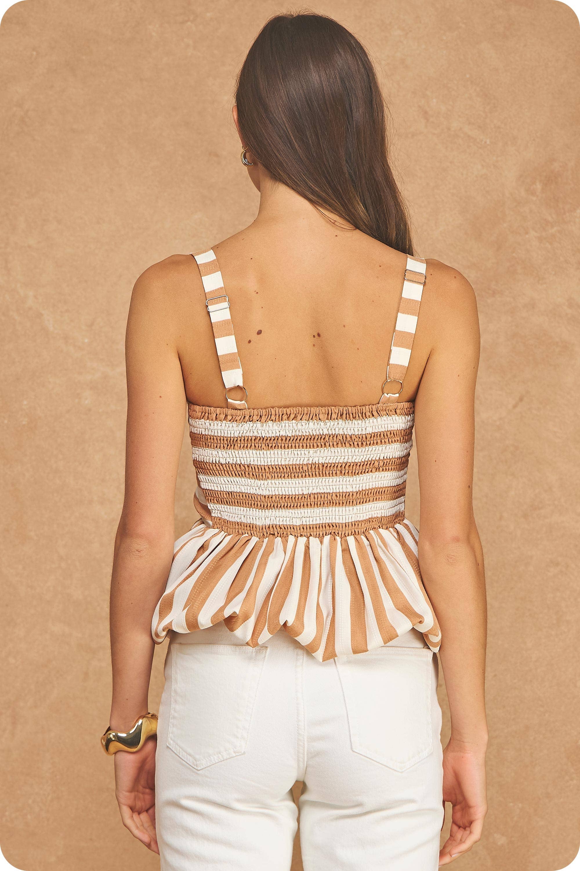 Stripe the Pose Striped Bubble Hem Sweetheart Neck Tank Top
