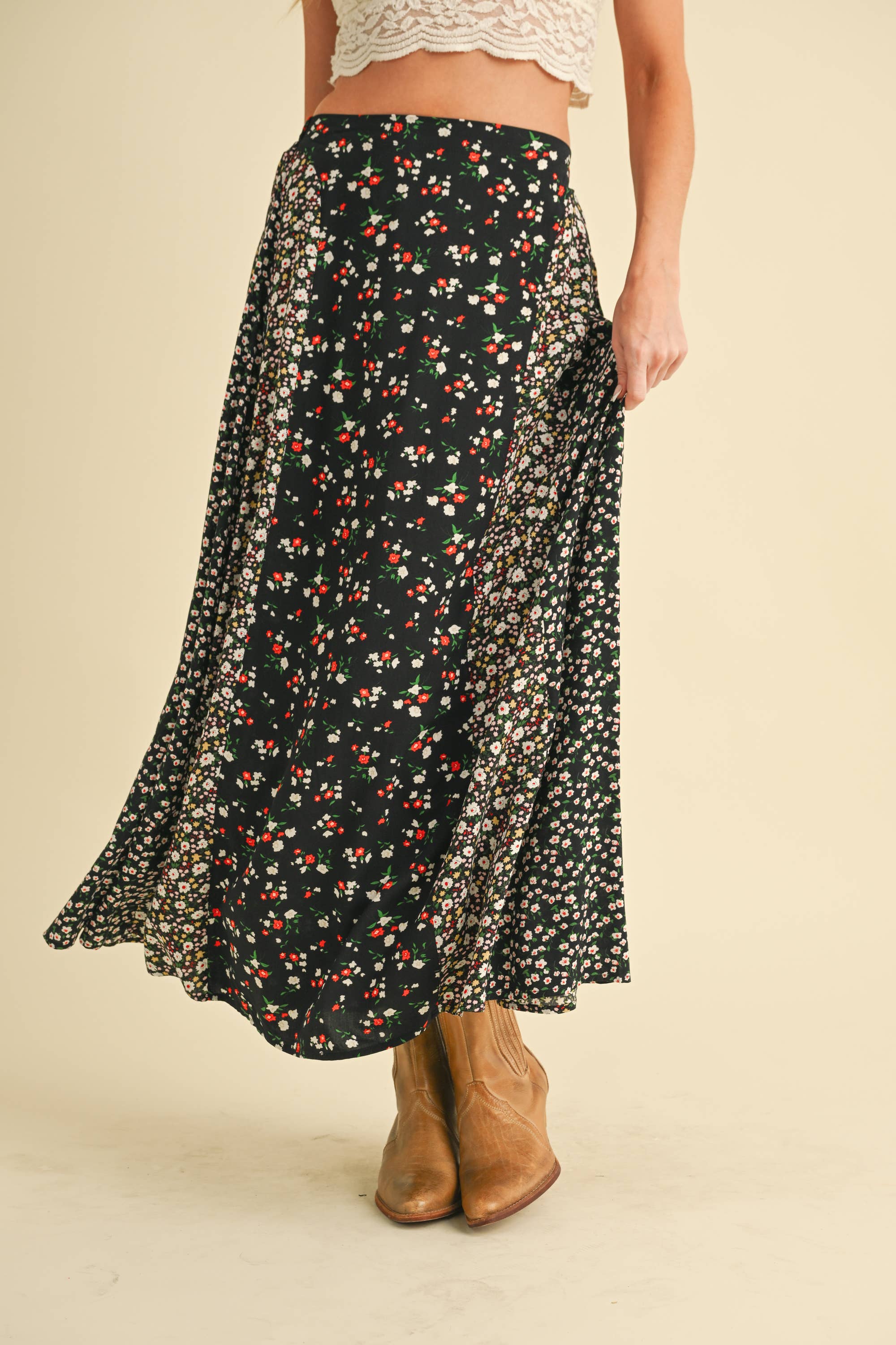 Twirl Worthy Mixed Floral Print Maxi Skirt