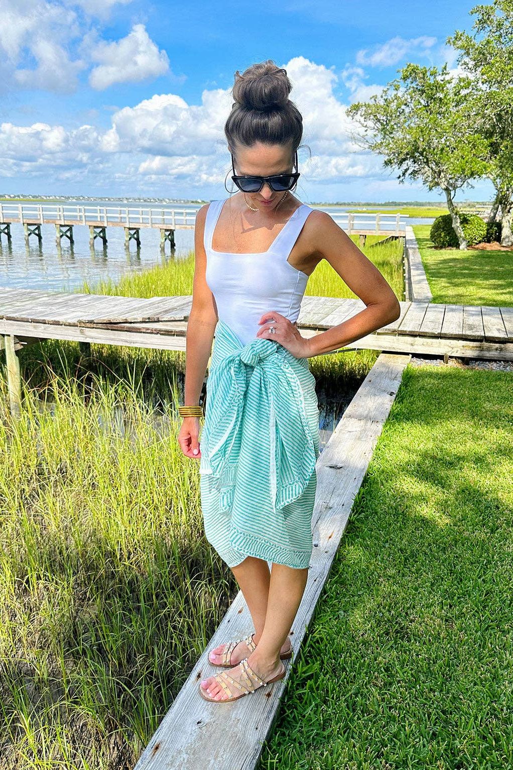 Positano Stripe Pareo in Sea Green