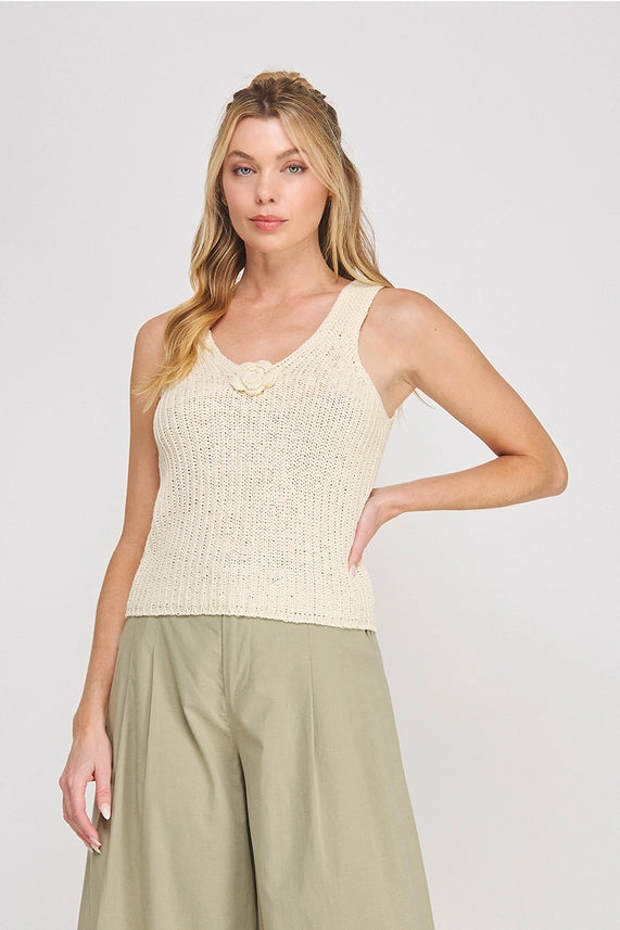 Bloom Baby Cream Knit Tank Top with Floral Detail