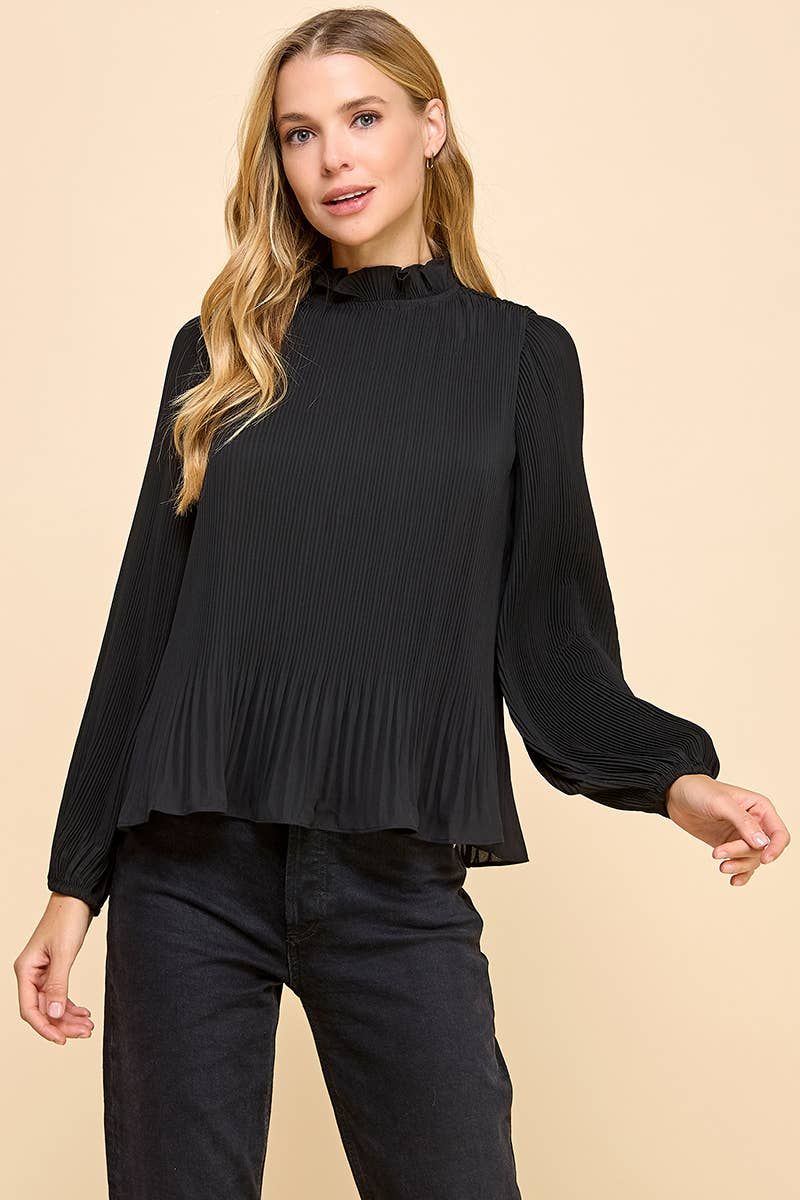 Pennie Pleated Mock Neckline Top