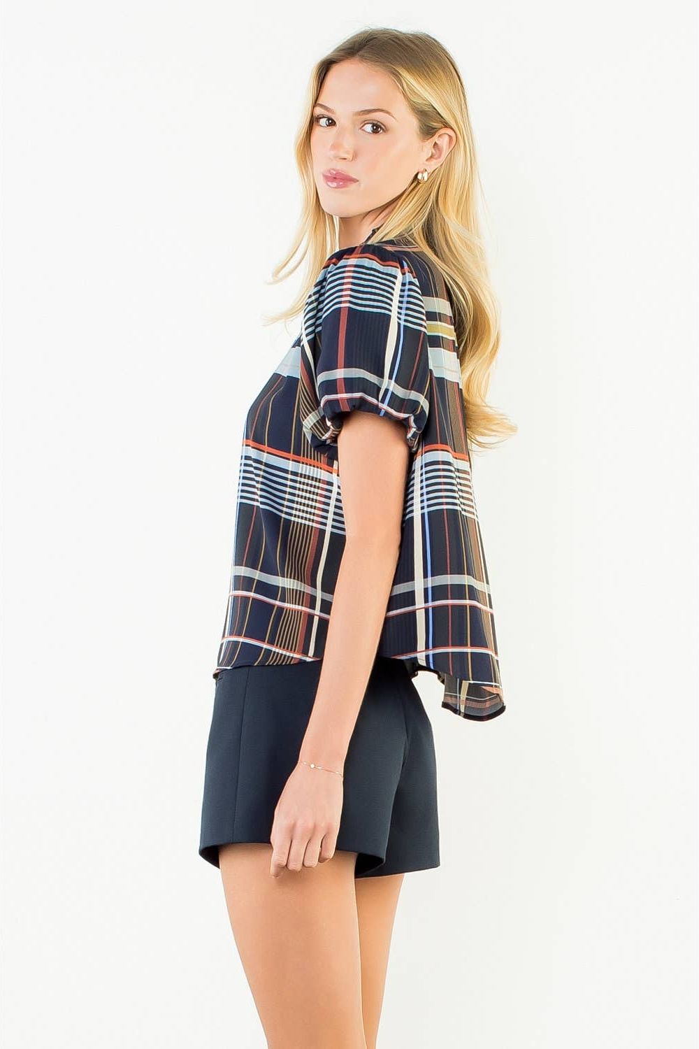 Plaid Palette Multicolor Plaid Mock Neck Blouse