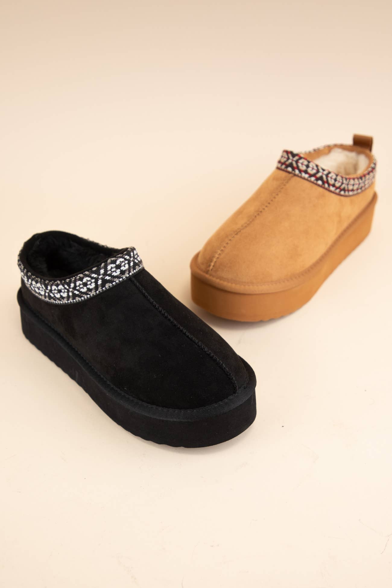 EAGLE EMBROIDERED PLATFORM SHERPA FUR LINED SLIPPERS