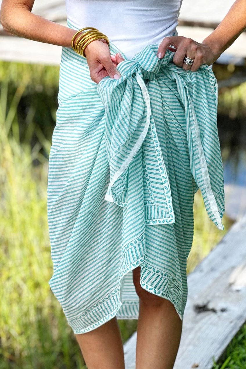 Positano Stripe Pareo in Sea Green
