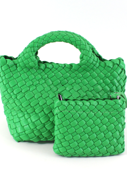 Small Woven Tote Crossbody Bag w/Cosmetic Pouch