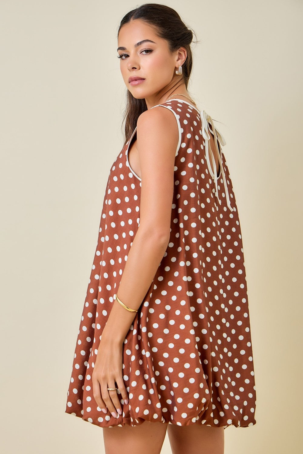 Pop of Fun Polka Dot Sleeveless Bubble Hem Mini Dress with Pockets