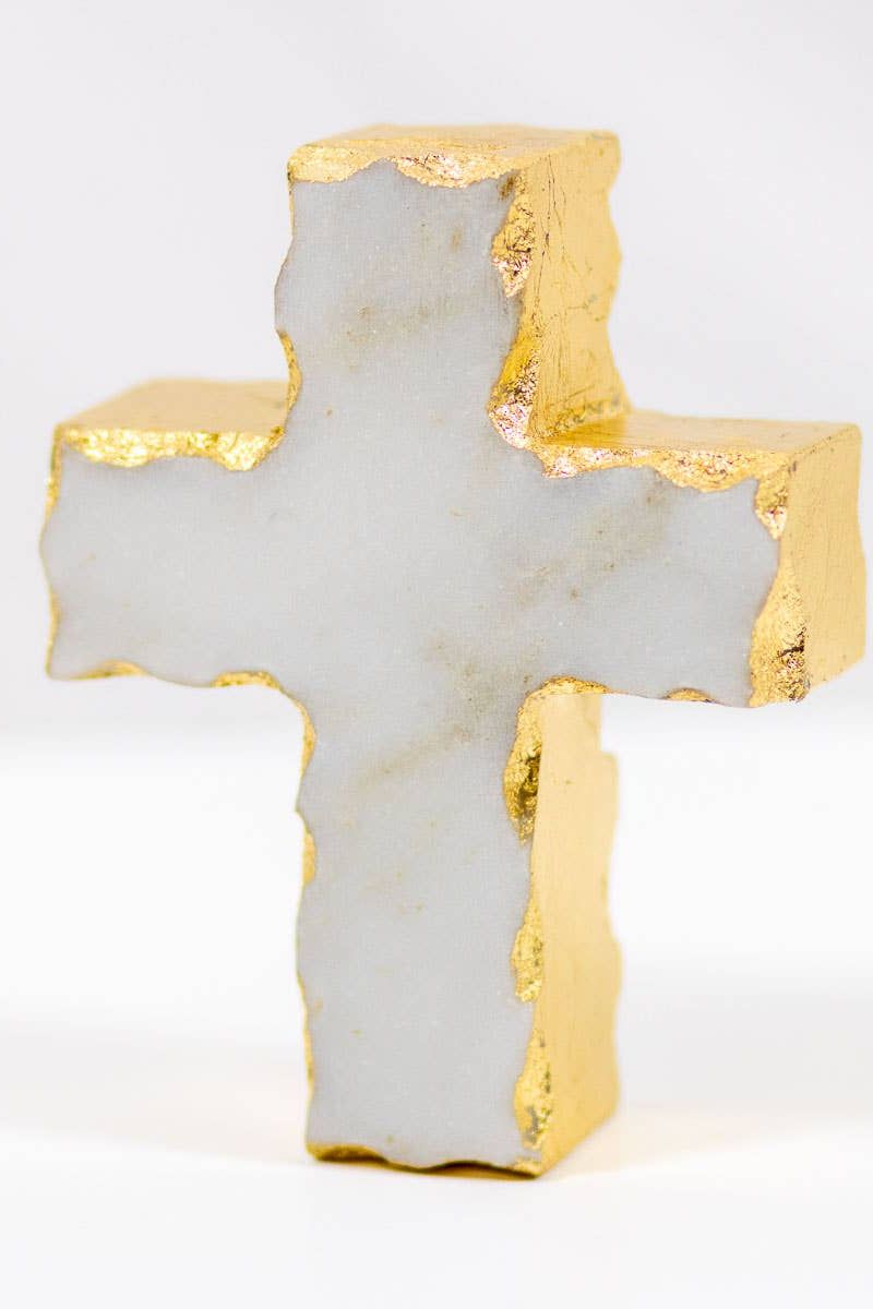 Cross Marble Decor White/Gold 3x4x1