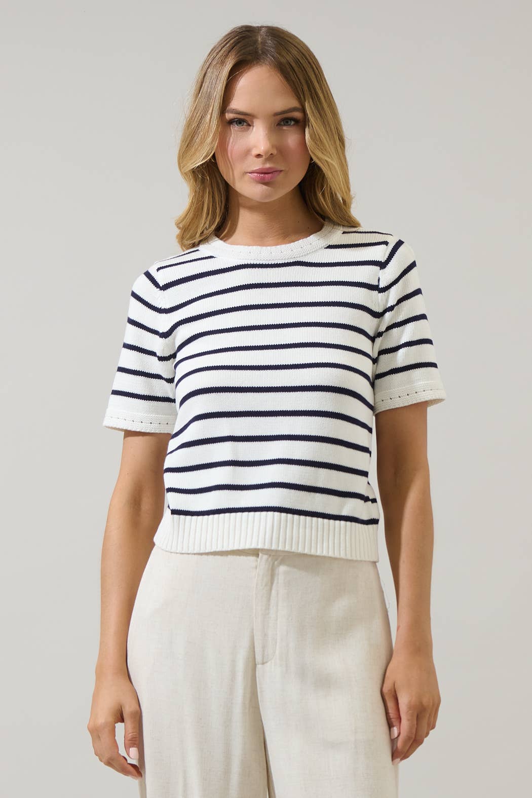 Tessie Stripe Short Sleeve Sweater Top