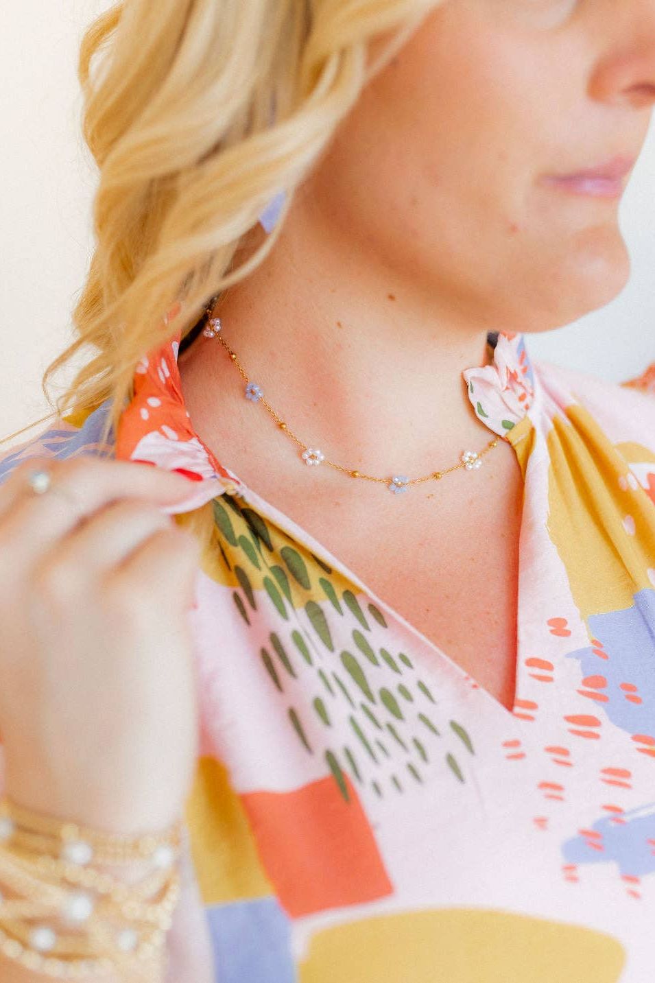 Necklace - Gracie Flower Blue