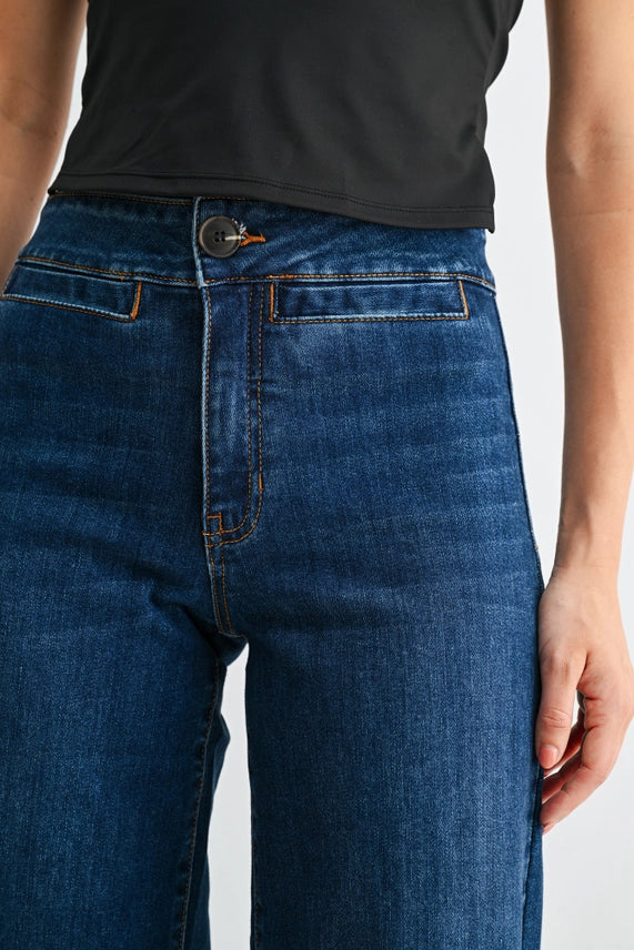 Denim Diaries High Rise Wide Leg Dark Wash Denim Jeans