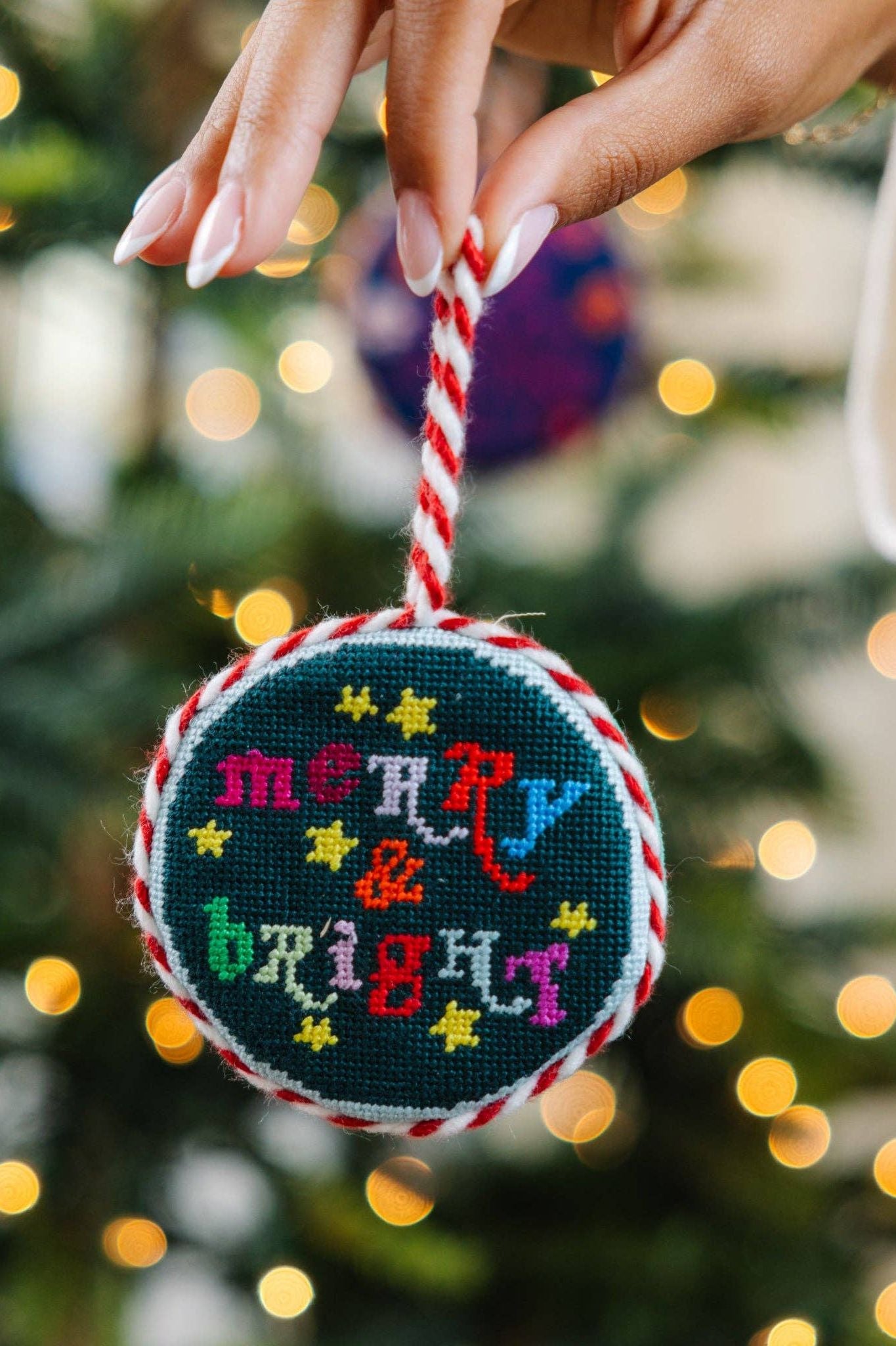 Needlepoint Ornament - Merry & Bright