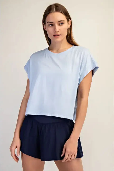 Go with the Flow Open Back Short Sleeve Top with Relaxed Fit and Lightweight Fabric