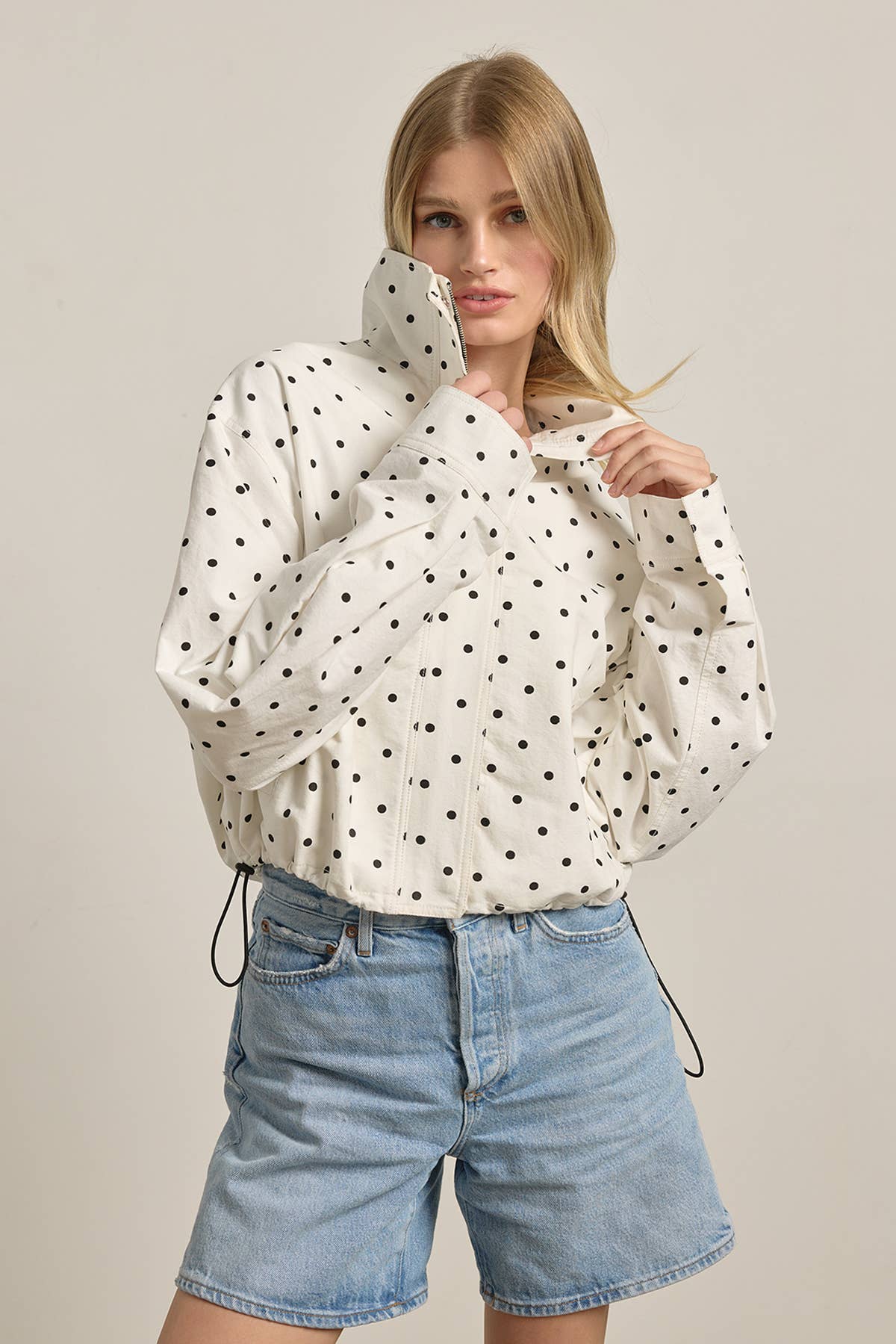 Polka Dot Drawstring Jacket