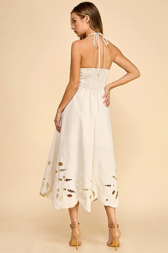 Endless Summer Women’s Resort Wear Halter Dress with Scalloped Cutout Hem