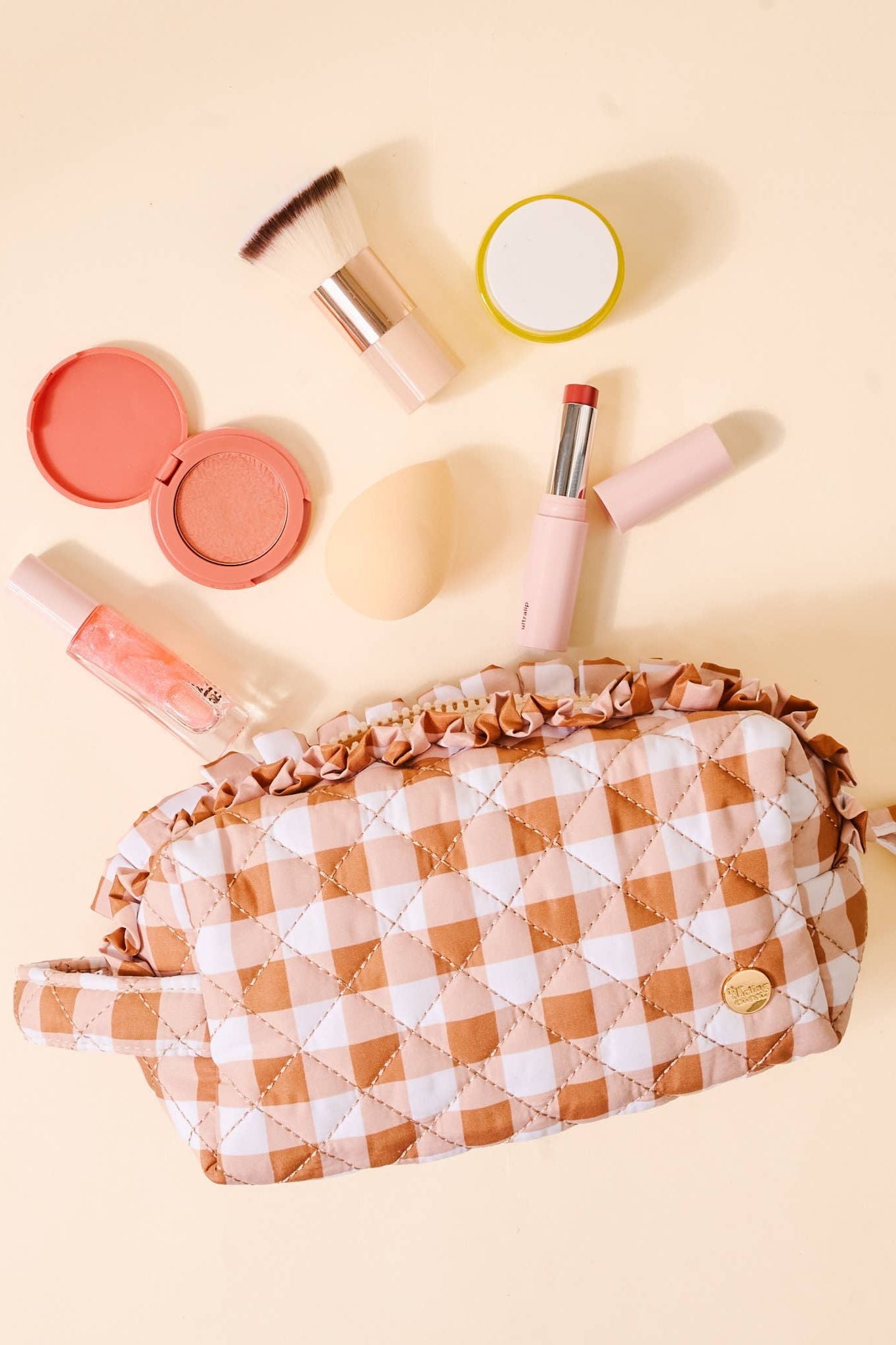 Essentials Quilted Cosmetic Pouch-Maple Gingham