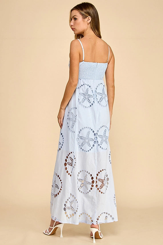 Barefoot in Greece Light Blue Resort Wear Maxi Dress for Women with Flowy Silhouette