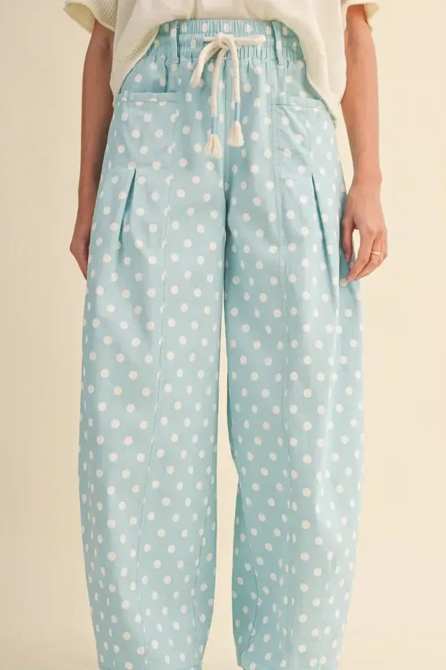 Soft Launch Polka Dot Wide Leg Lounge Pants with Drawstring Waist