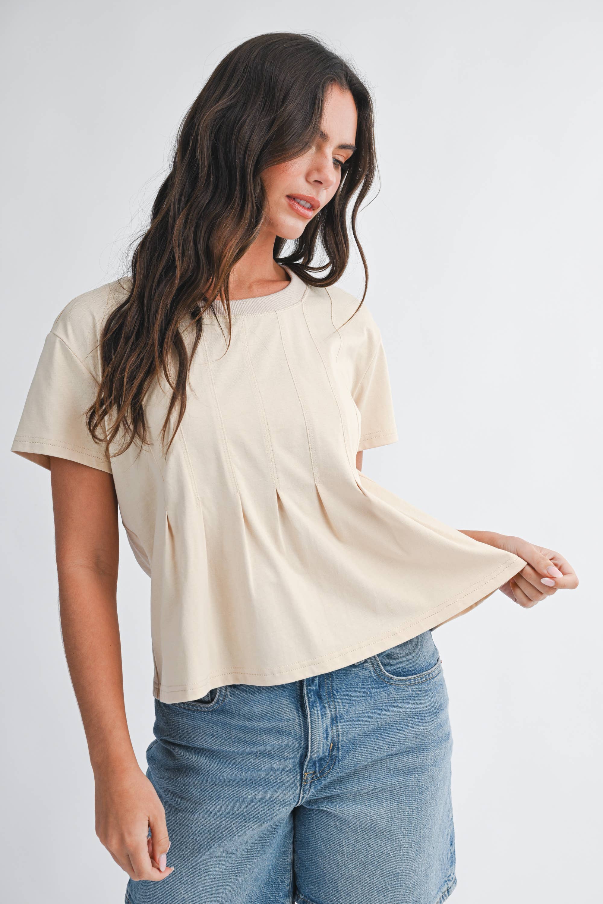Pleat Me Be Pleated Short Sleeve Knit Top