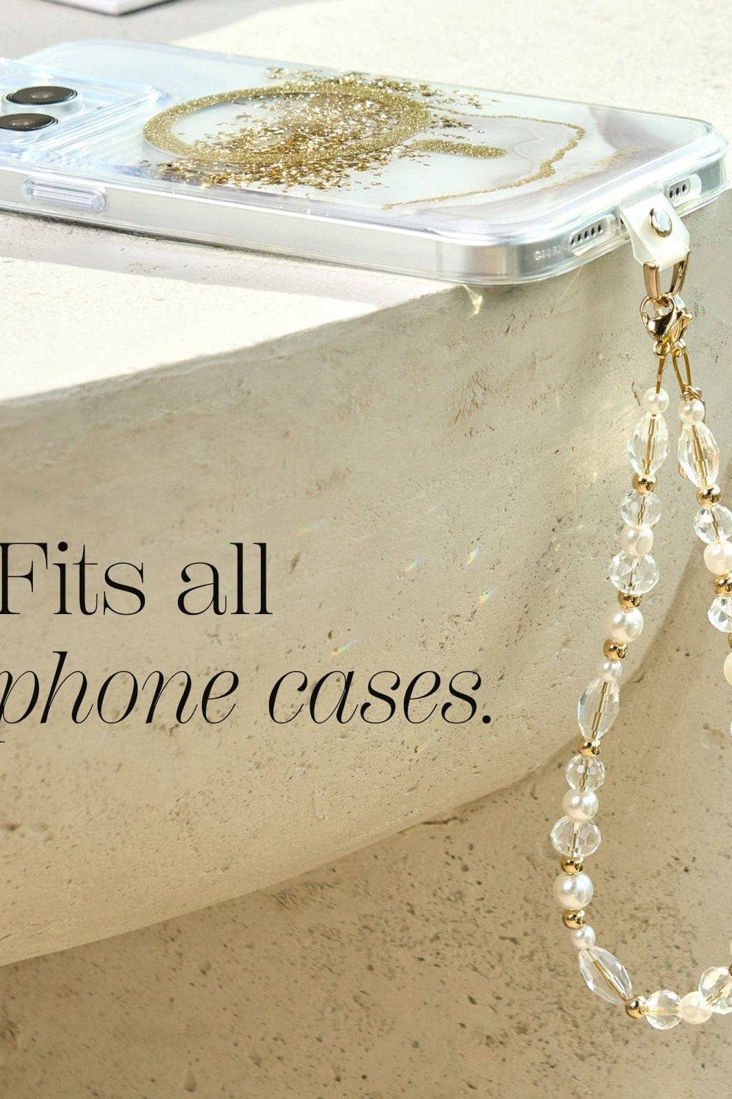 Crystal Pearl Gold Phone Charm