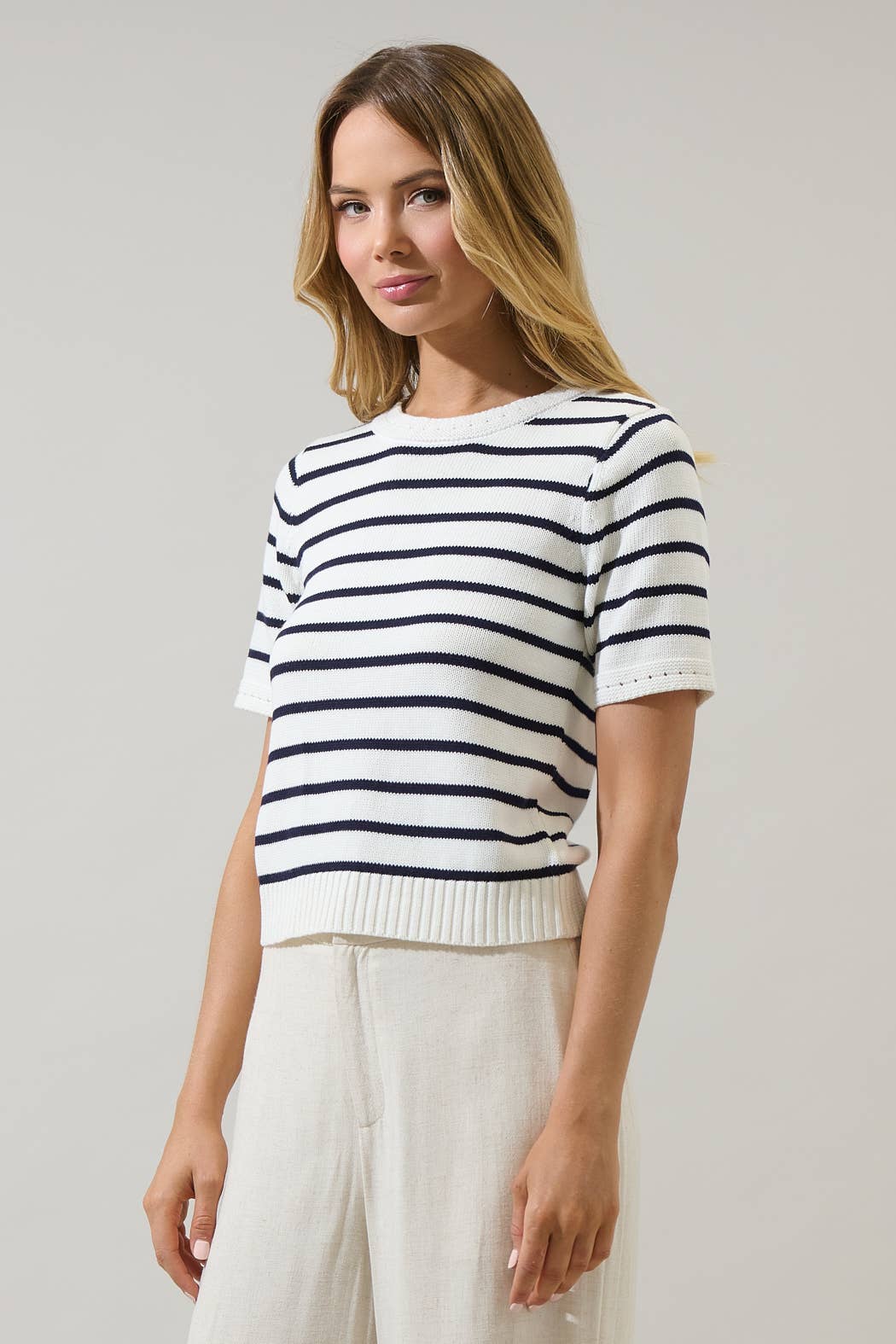 Tessie Stripe Short Sleeve Sweater Top