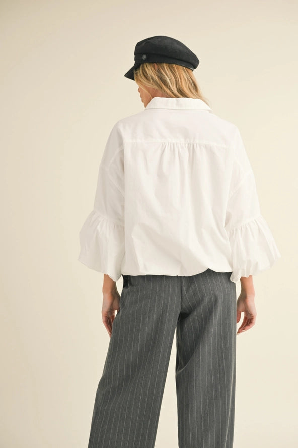 Statement Cuff Oversized Button-Down Shirt with Bell Sleeve Cuffs