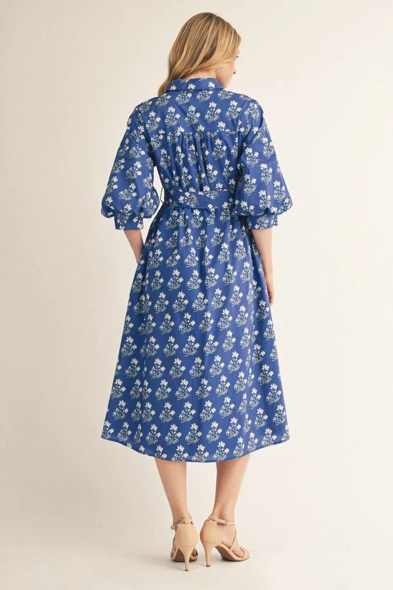 Blue Skies Ahead Floral Button Front Midi Dress