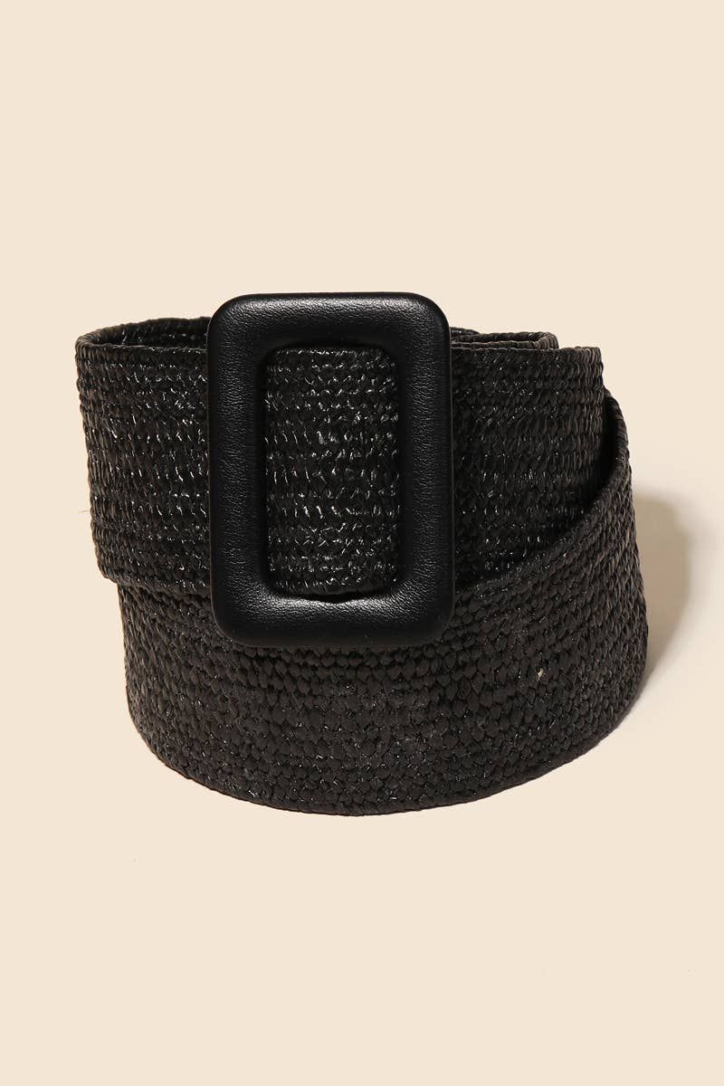 Rectangle Buckle Straw Braided Belt
