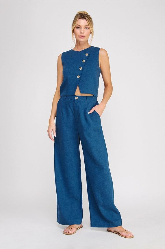 Off Duty Model Denim Inspired Wide Leg Trousers with Relaxed Fit