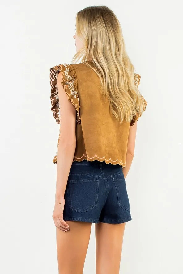 Stitch Perfect Floral Embroidered Ruffle Sleeve Top