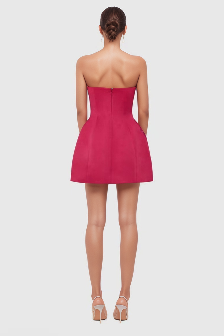 Berry Bold Floral Applique Strapless Mini Dress