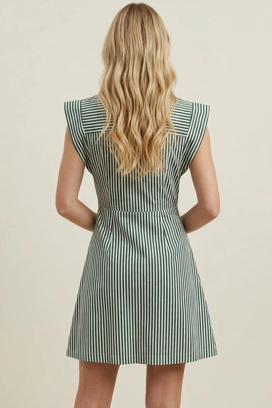 Stripe It Striped Button Front Mini Dress with Collared Neckline and Tailored Waist